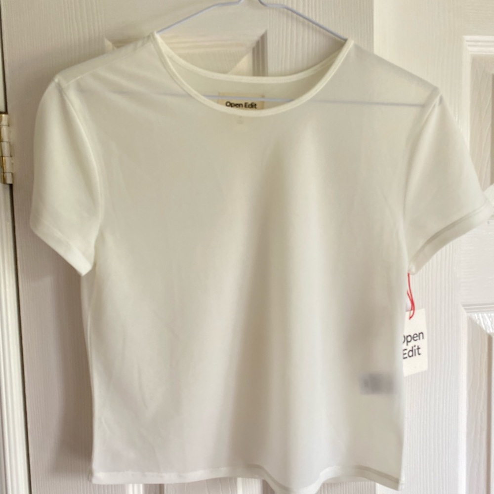 Open Edit Sheer White Fitted Short Sleeve NWT